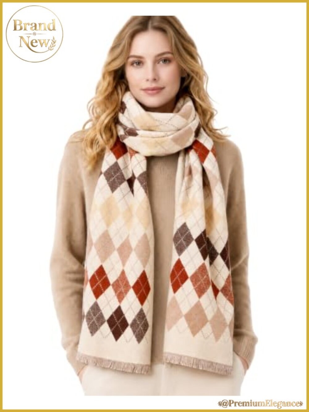 Winter Plaid Blanket Scarf Soft Warm Thick Shawl Wrap Fringe